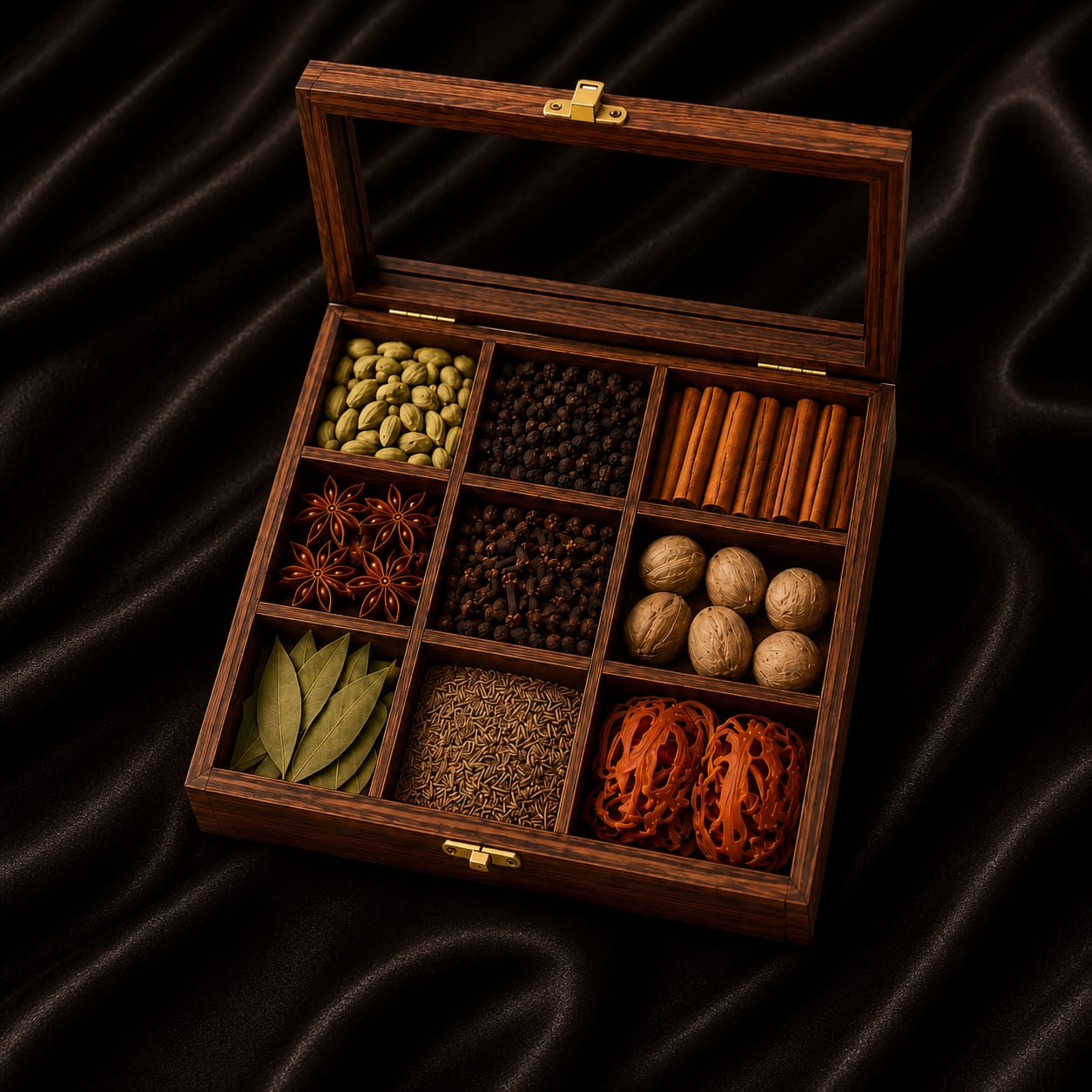 wooden spice box square